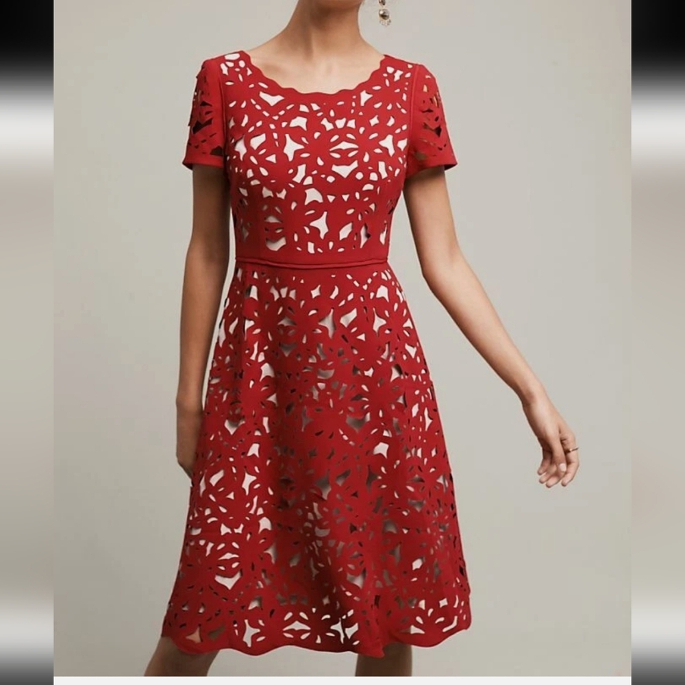 Moulinette Soeurs red laser cut lace dress Aliz
